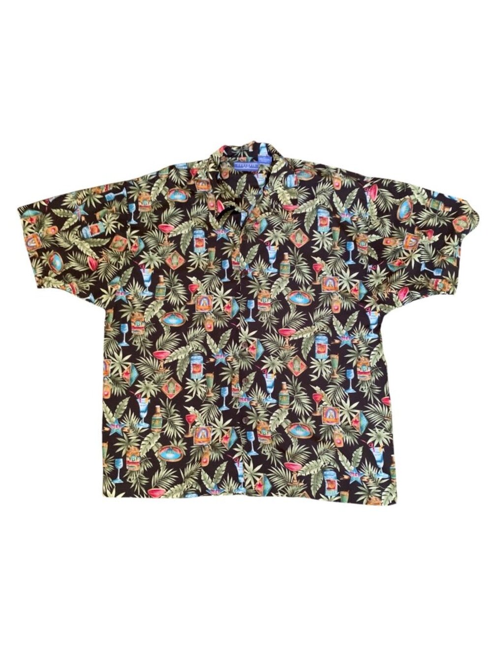 Concepts Hawaiian Shirt Palms Black Green Teal Cotton Size 2XL